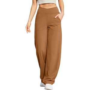 G4Free EverGoing Wide Leg Yoga Pants for Women Crossover Waist with Pockets(Coca Mocha)