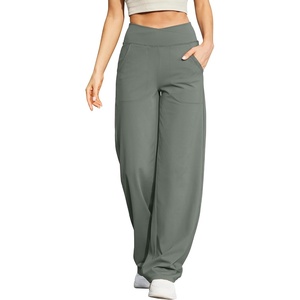 G4Free EverGoing Wide Leg Yoga Pants for Women Crossover Waist with Pockets(Grey Sage)