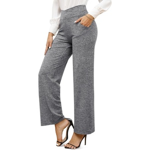 G4Free EverGoing Wide Leg Yoga Pants for Women Crossover Waist with Pockets(Heather Grey)