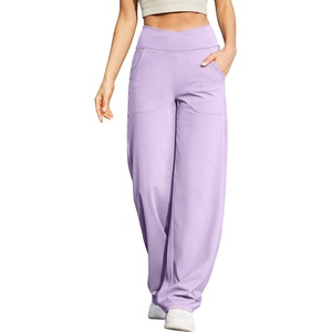 G4Free EverGoing Wide Leg Yoga Pants for Women Crossover Waist with Pockets(Lavender)