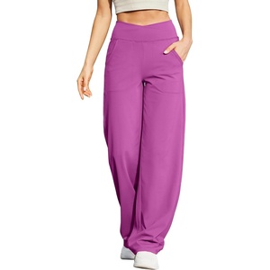 G4Free EverGoing Wide Leg Yoga Pants for Women Crossover Waist with Pockets(Raspberry Purple)