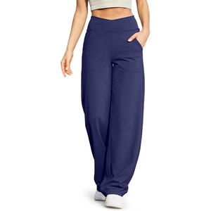 G4Free EverGoing Wide Leg Yoga Pants for Women Crossover Waist with Pockets(Royal Blue)