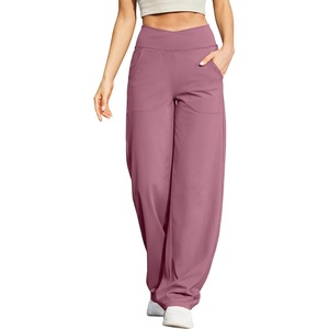 G4Free EverGoing Wide Leg Yoga Pants for Women Crossover Waist with Pockets(Velvet Dust)