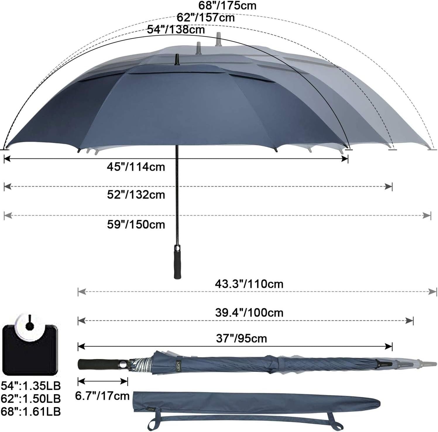 image:imageG4Free 546268 Inch Extra Large Sun Golf Umbrella Windproof Stick UmbrellaDark Blue