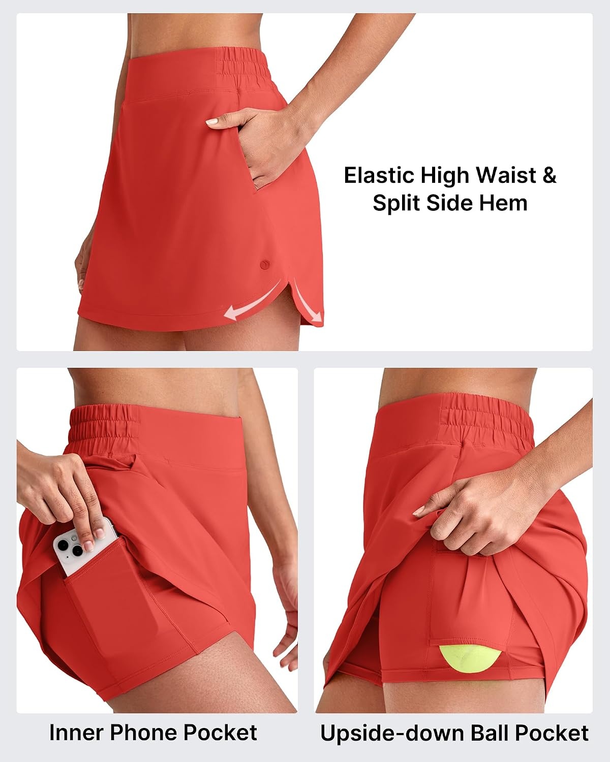 image:imageG4Free A Line Golf Skirts for Women 15 Elastic High Waisted Tennis SkortRust Orange