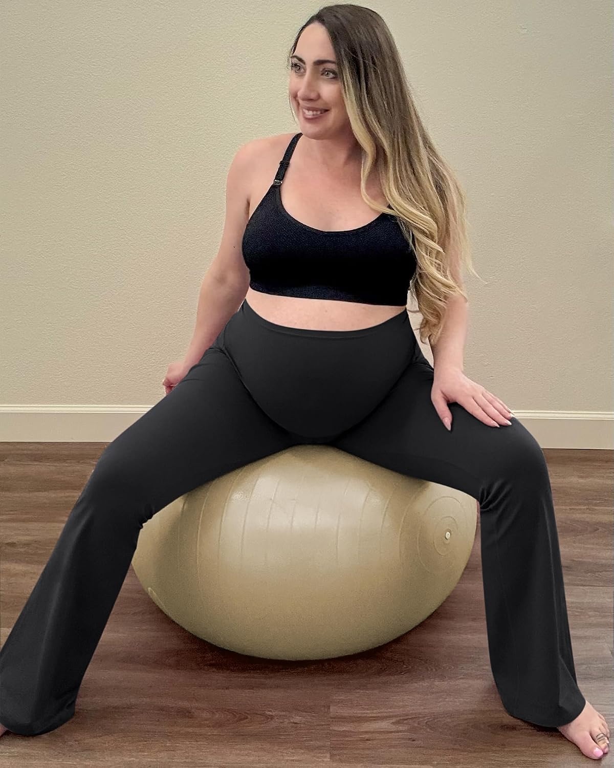 image:imageG4Free BareFeel Maternity Flare Leggings Pregnancy Dress Pants for WorkBlack
