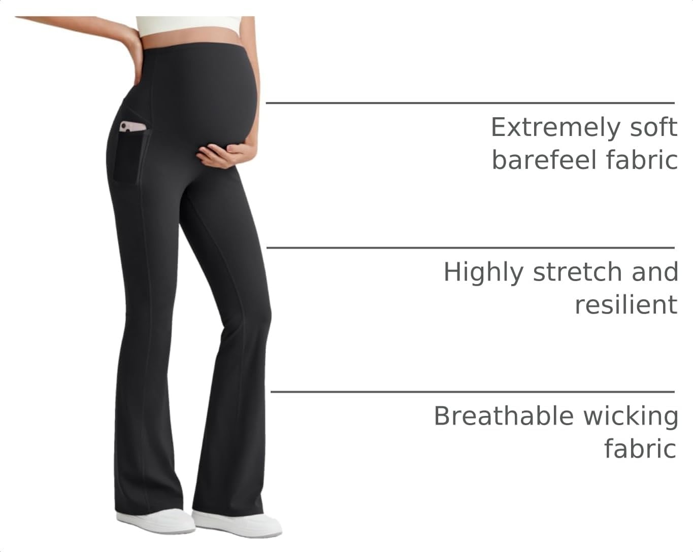 image:imageG4Free BareFeel Maternity Flare Leggings Pregnancy Dress Pants for WorkBlack