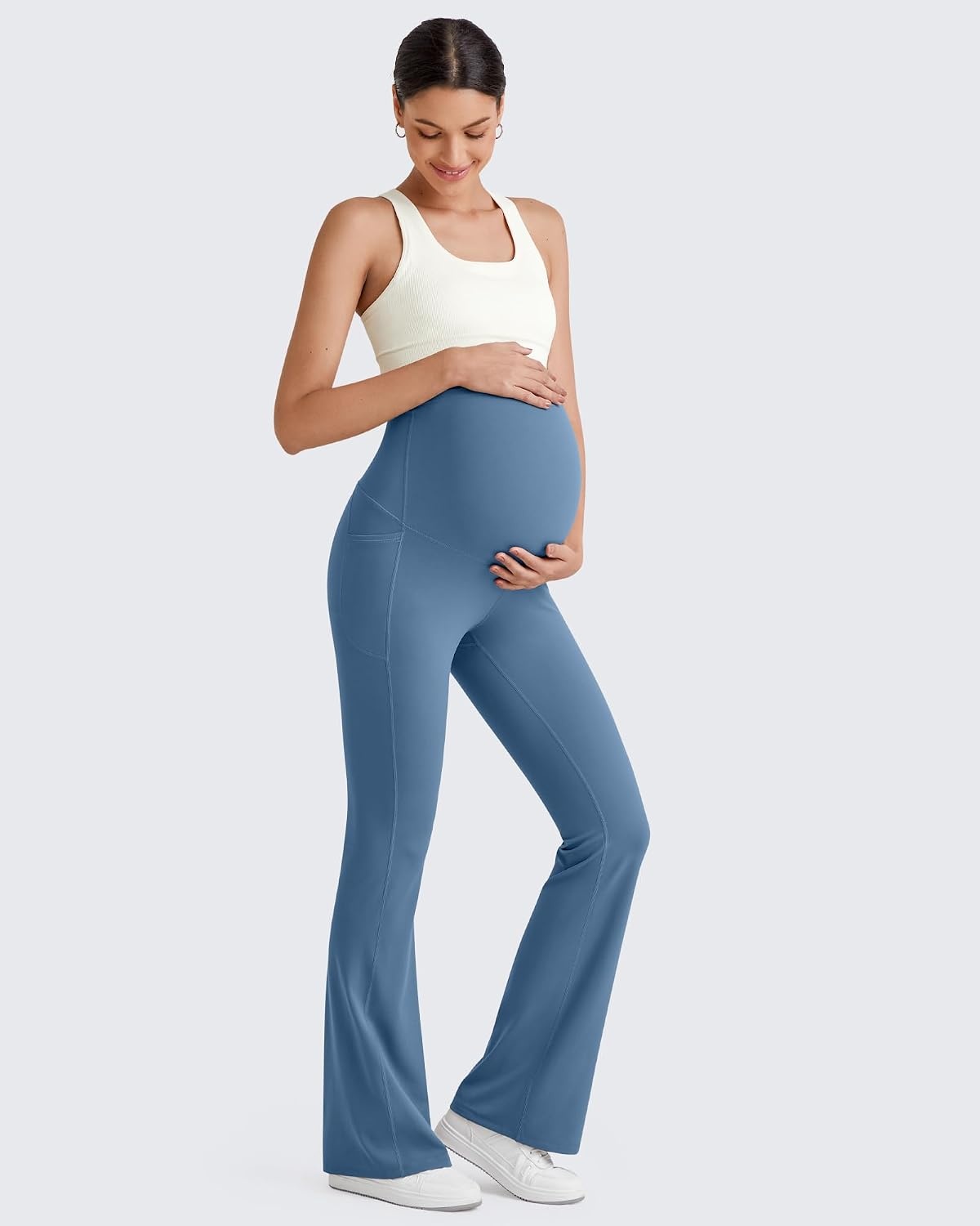 image:imageG4Free BareFeel Maternity Flare Leggings Pregnancy Dress Pants for WorkBlue Gray