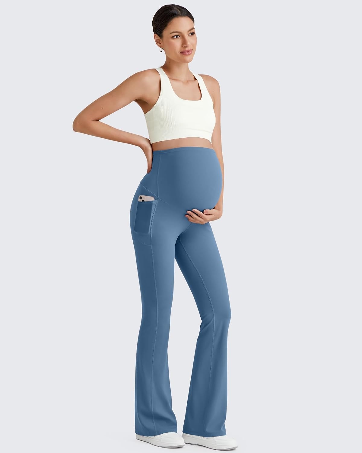 image:imageG4Free BareFeel Maternity Flare Leggings Pregnancy Dress Pants for WorkBlue Gray