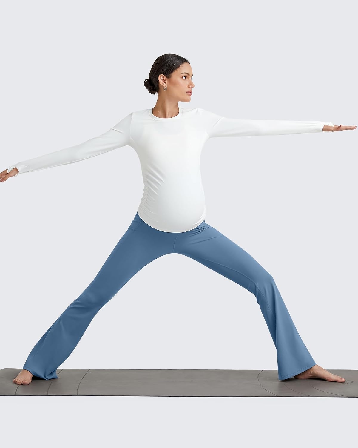image:imageG4Free BareFeel Maternity Flare Leggings Pregnancy Dress Pants for WorkBlue Gray