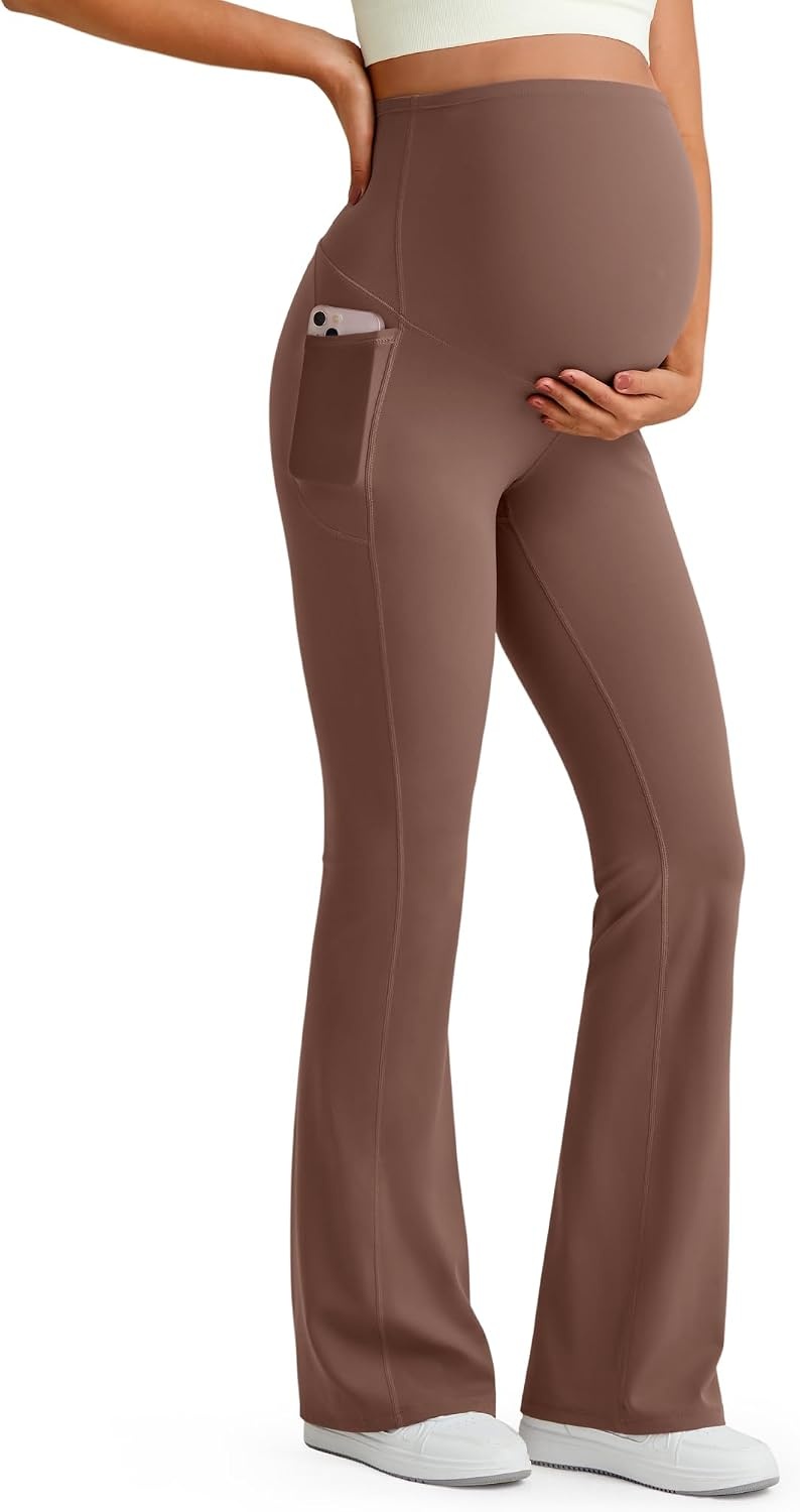 image:imageG4Free BareFeel Maternity Flare Leggings Pregnancy Dress Pants for WorkCoffee Brown