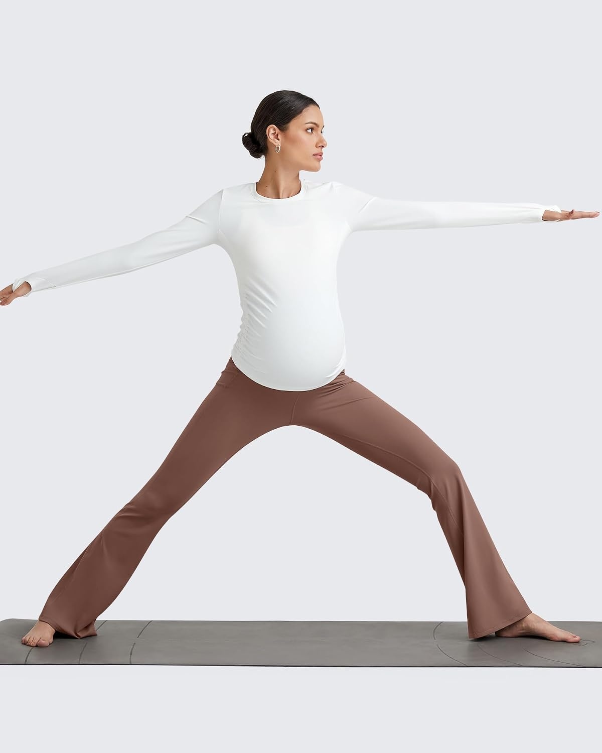 image:imageG4Free BareFeel Maternity Flare Leggings Pregnancy Dress Pants for WorkCoffee Brown