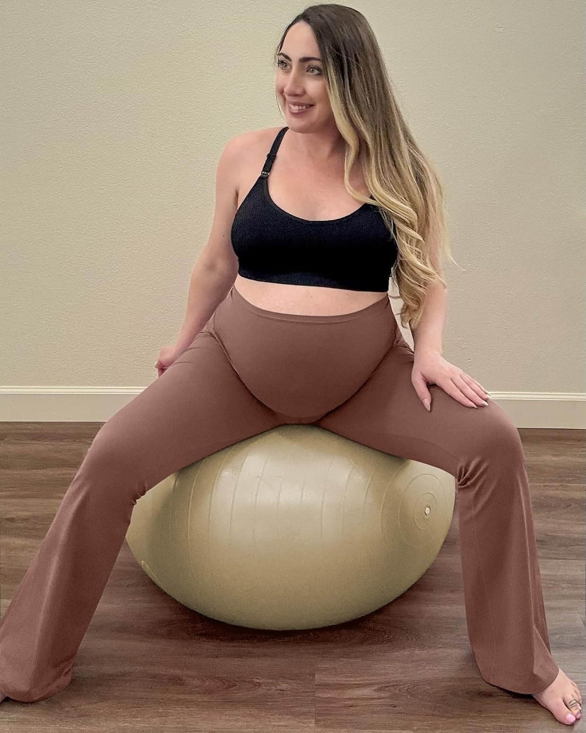 image:imageG4Free BareFeel Maternity Flare Leggings Pregnancy Dress Pants for WorkCoffee Brown