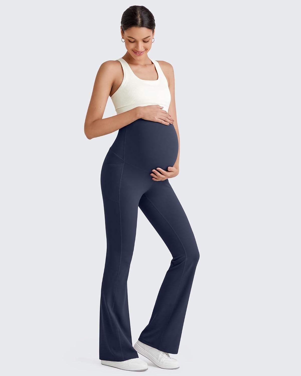 image:imageG4Free BareFeel Maternity Flare Leggings Pregnancy Dress Pants for WorkDark Blue
