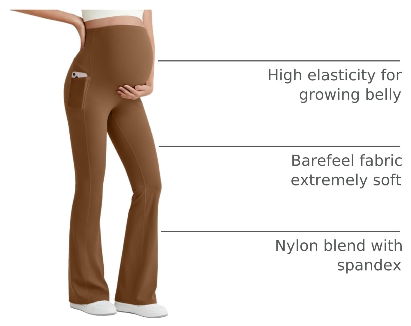 image:imageG4Free BareFeel Maternity Flare Leggings Pregnancy Dress Pants for WorkDark Coffee