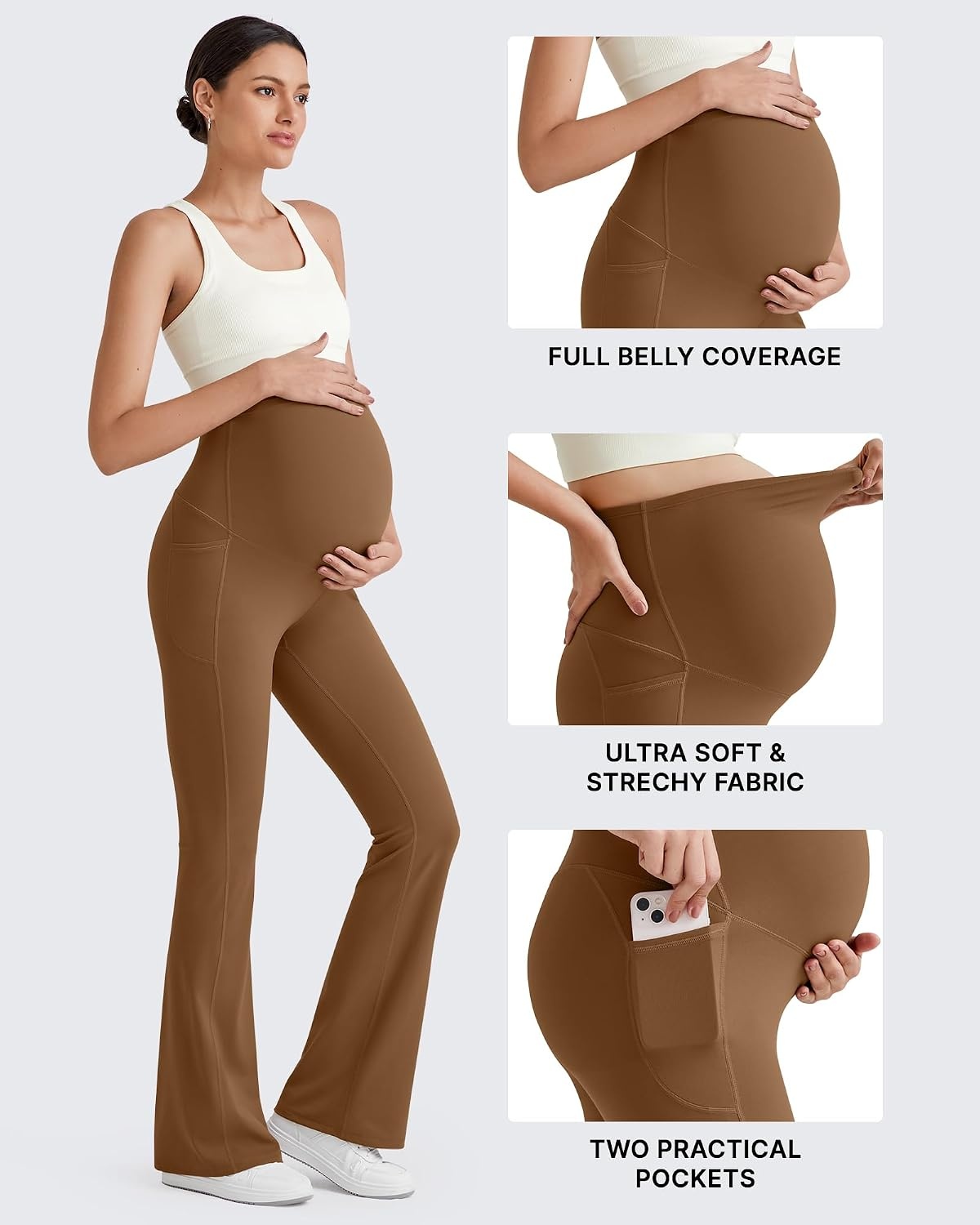 image:imageG4Free BareFeel Maternity Flare Leggings Pregnancy Dress Pants for WorkDark Coffee