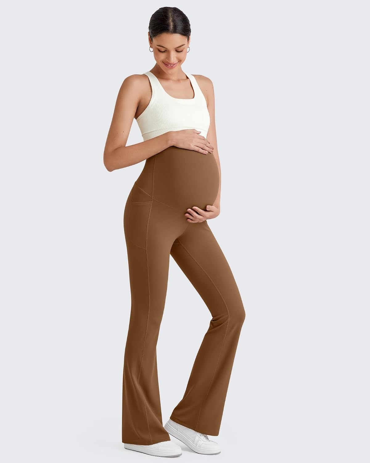 image:imageG4Free BareFeel Maternity Flare Leggings Pregnancy Dress Pants for WorkDark Coffee