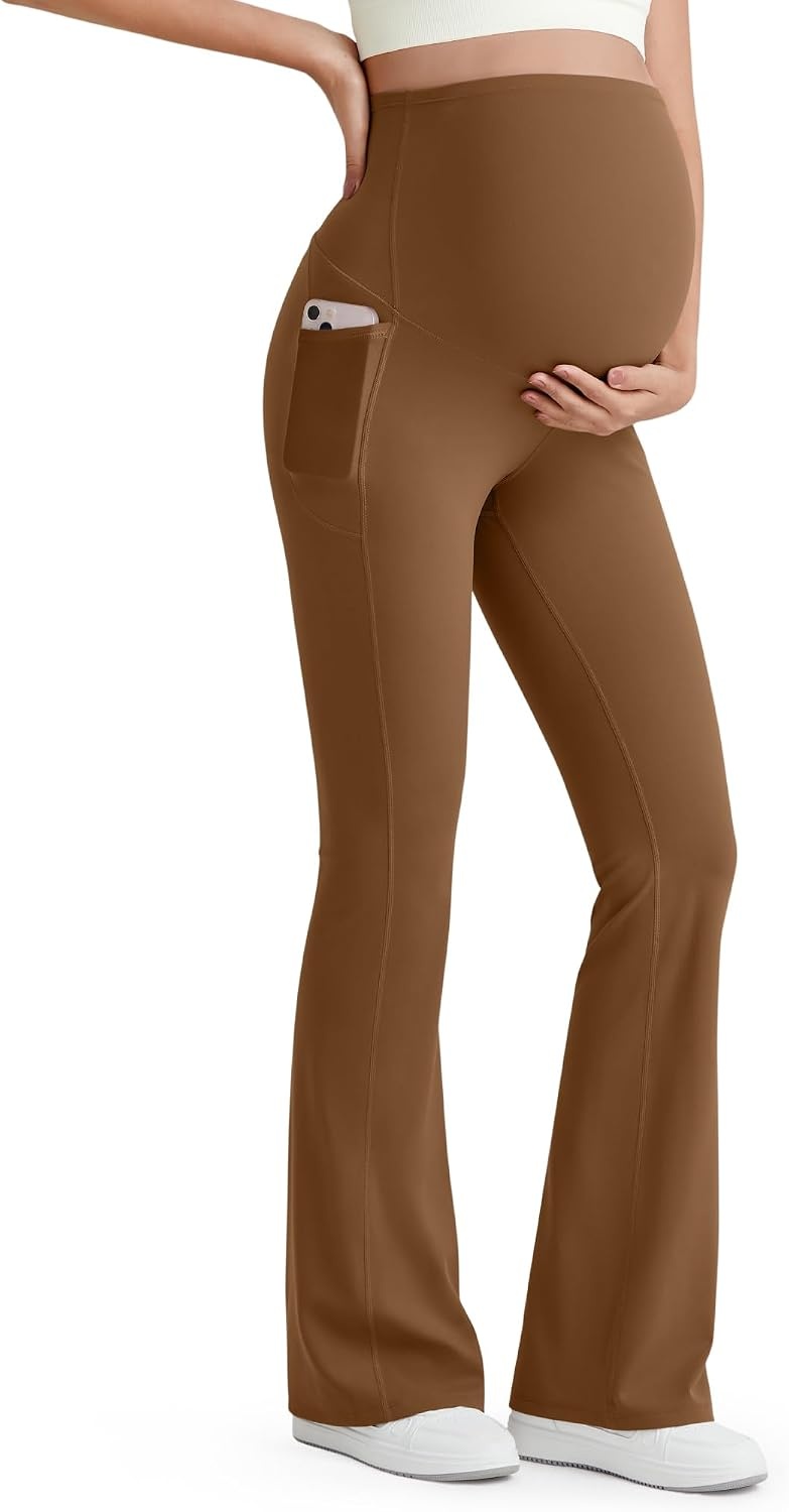 image:imageG4Free BareFeel Maternity Flare Leggings Pregnancy Dress Pants for WorkDark Coffee