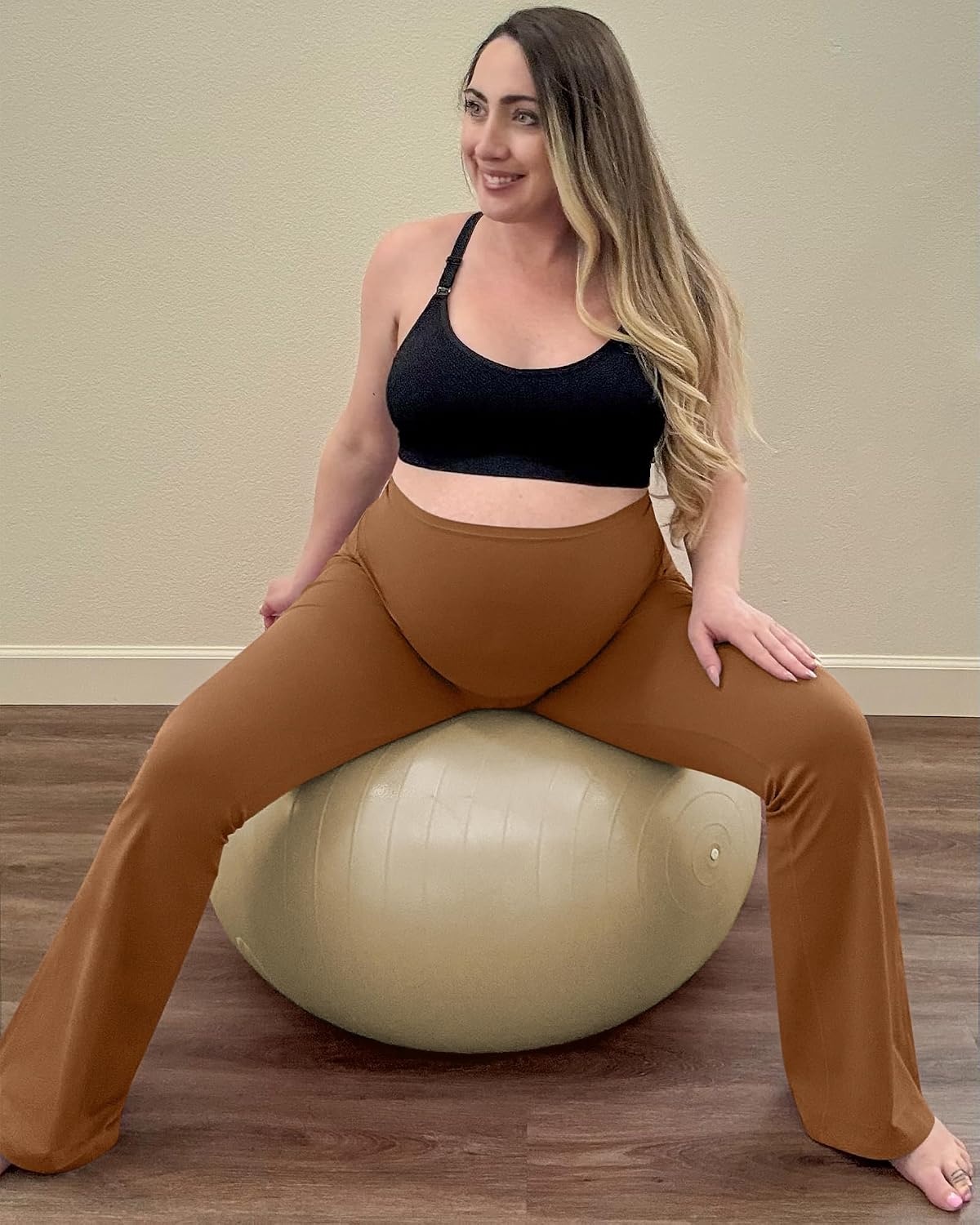 image:imageG4Free BareFeel Maternity Flare Leggings Pregnancy Dress Pants for WorkDark Coffee