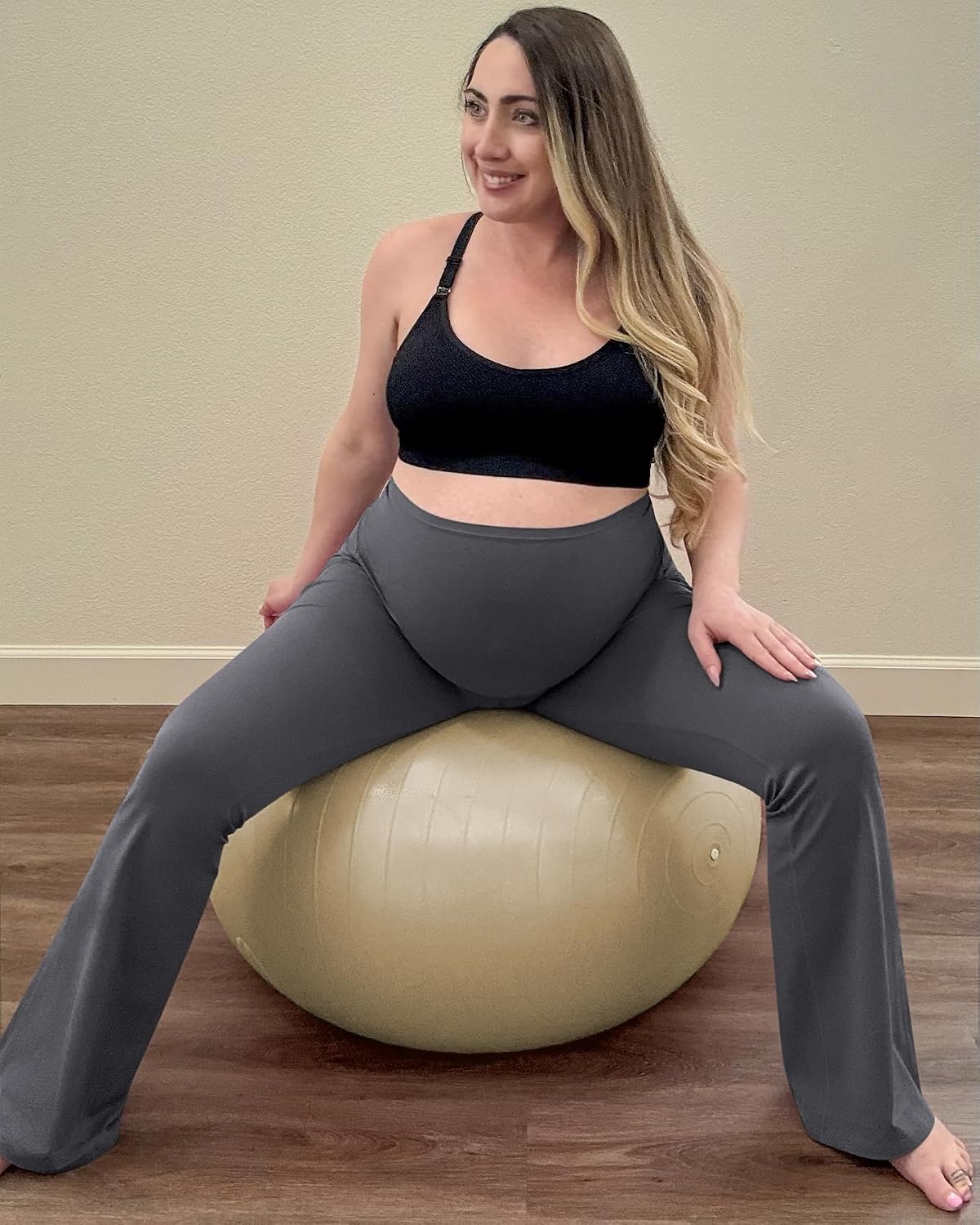 image:imageG4Free BareFeel Maternity Flare Leggings Pregnancy Dress Pants for WorkDark Gray