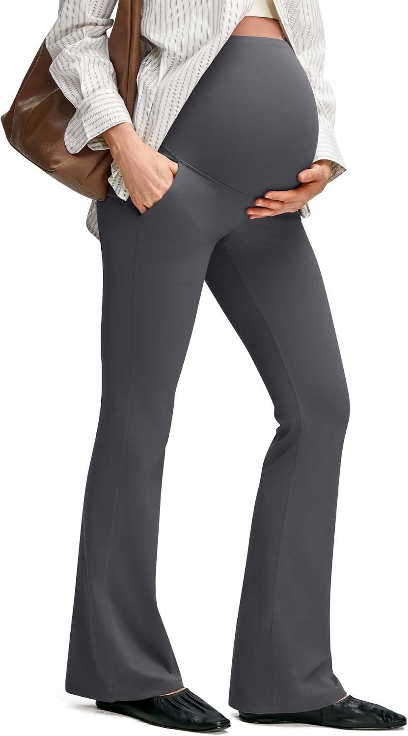 image:imageG4Free BareFeel Maternity Flare Leggings Pregnancy Dress Pants for WorkDark Gray