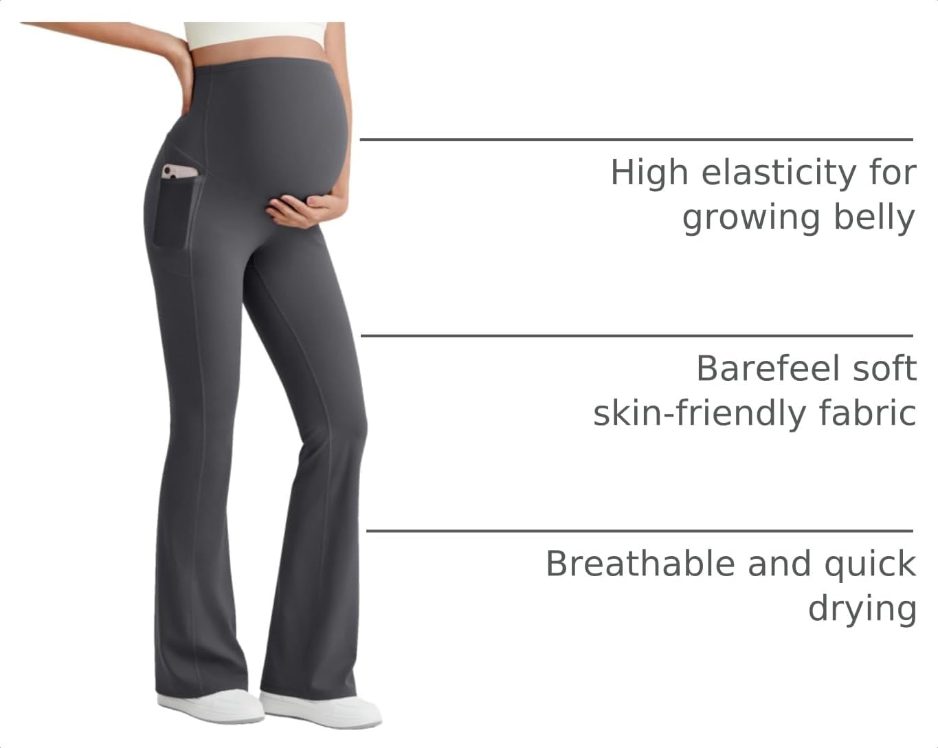 image:imageG4Free BareFeel Maternity Flare Leggings Pregnancy Dress Pants for WorkDark Gray
