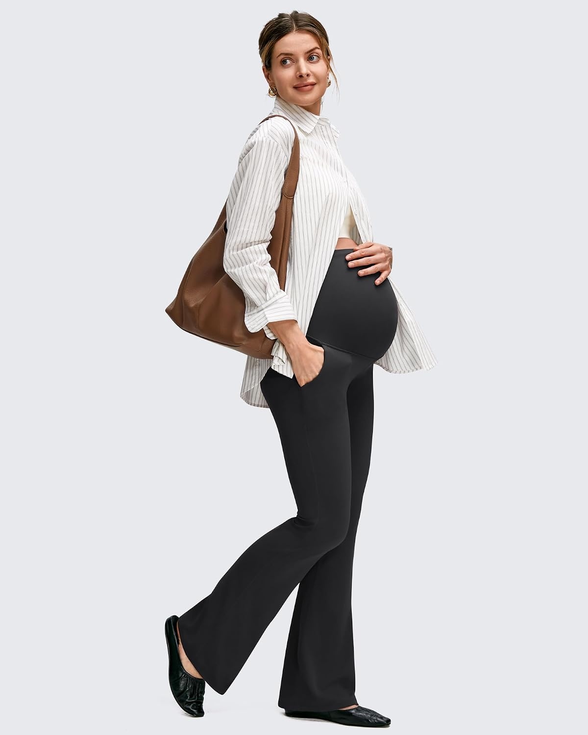 image:imageG4Free BareFeel Maternity Flare Leggings Pregnancy Dress Pants for WorkDark Gray