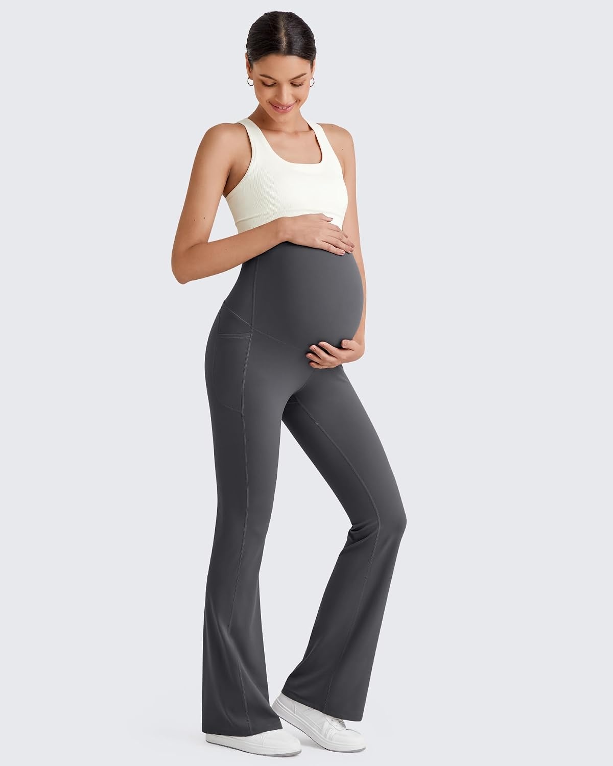 image:imageG4Free BareFeel Maternity Flare Leggings Pregnancy Dress Pants for WorkDark Gray