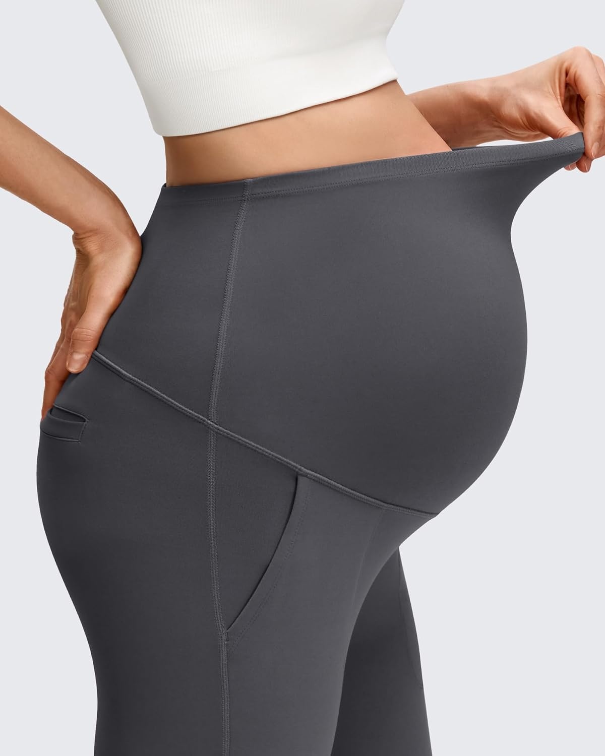 image:imageG4Free BareFeel Maternity Flare Leggings Pregnancy Dress Pants for WorkDark Gray