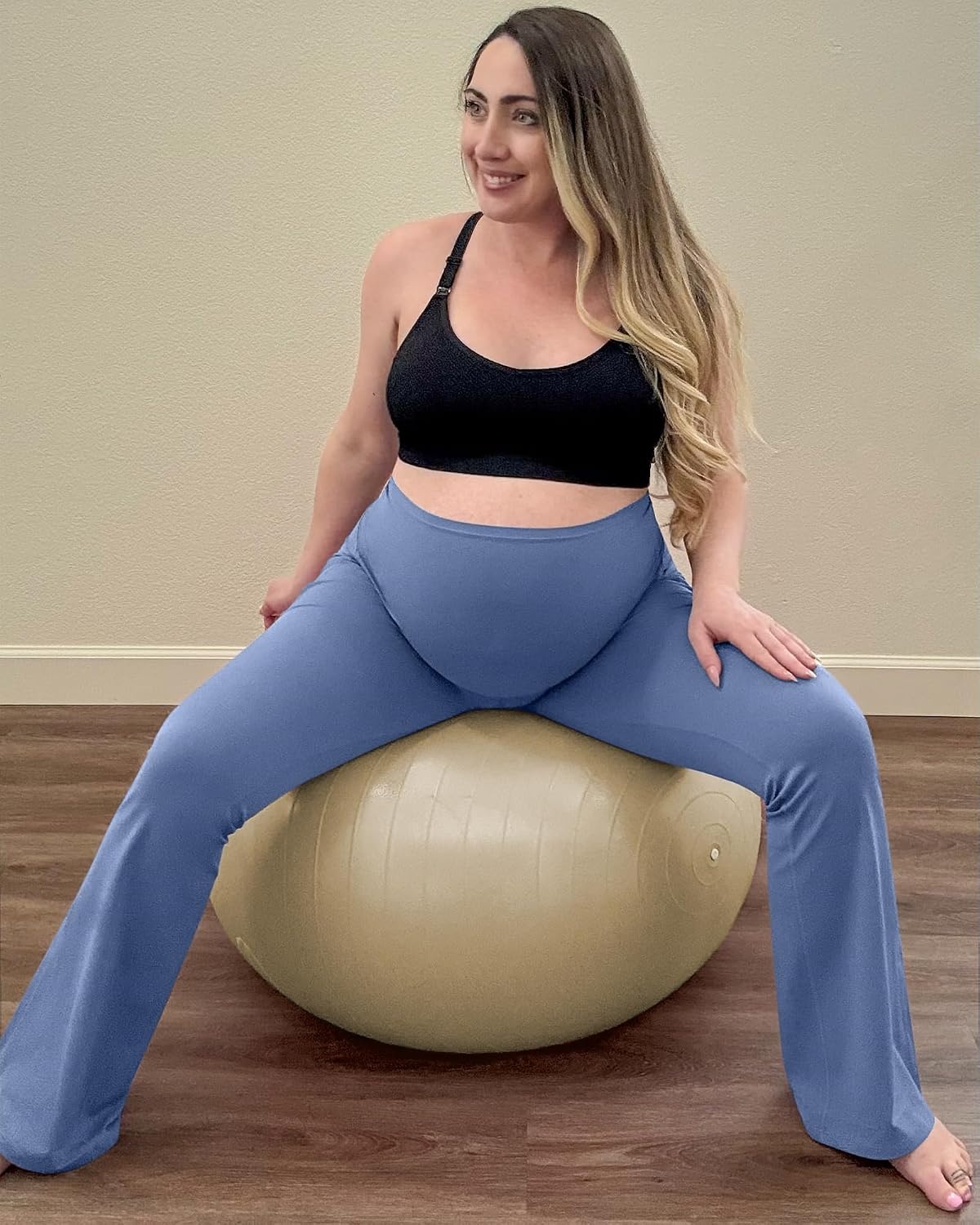 image:imageG4Free BareFeel Maternity Flare Leggings Pregnancy Dress Pants for WorkDenim Blue