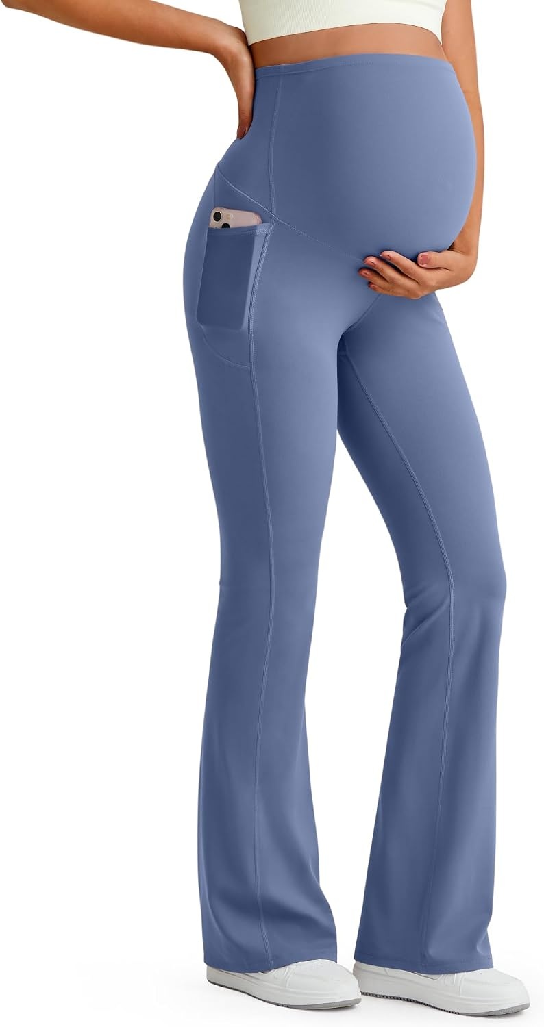 image:imageG4Free BareFeel Maternity Flare Leggings Pregnancy Dress Pants for WorkDenim Blue