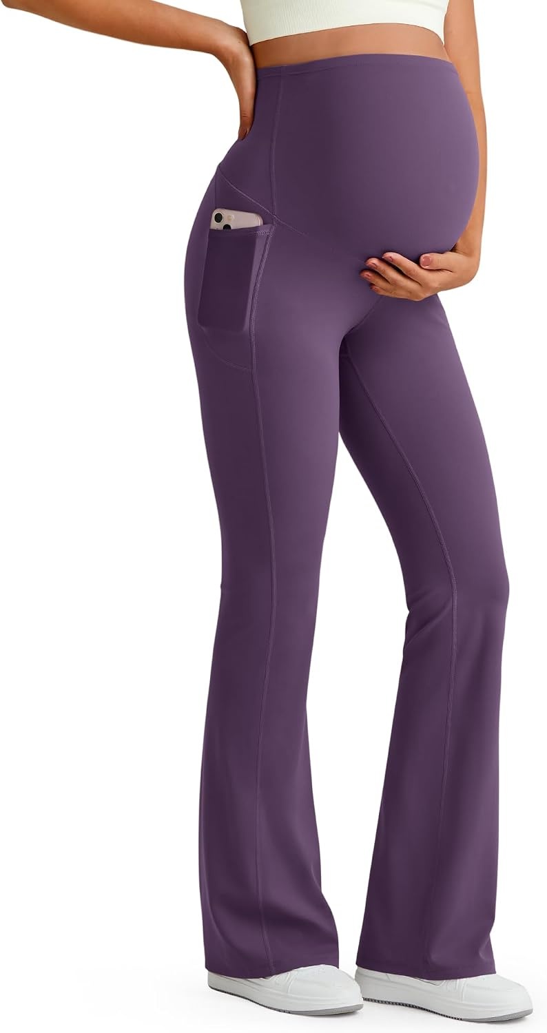 image:imageG4Free BareFeel Maternity Flare Leggings Pregnancy Dress Pants for WorkGrape Purple