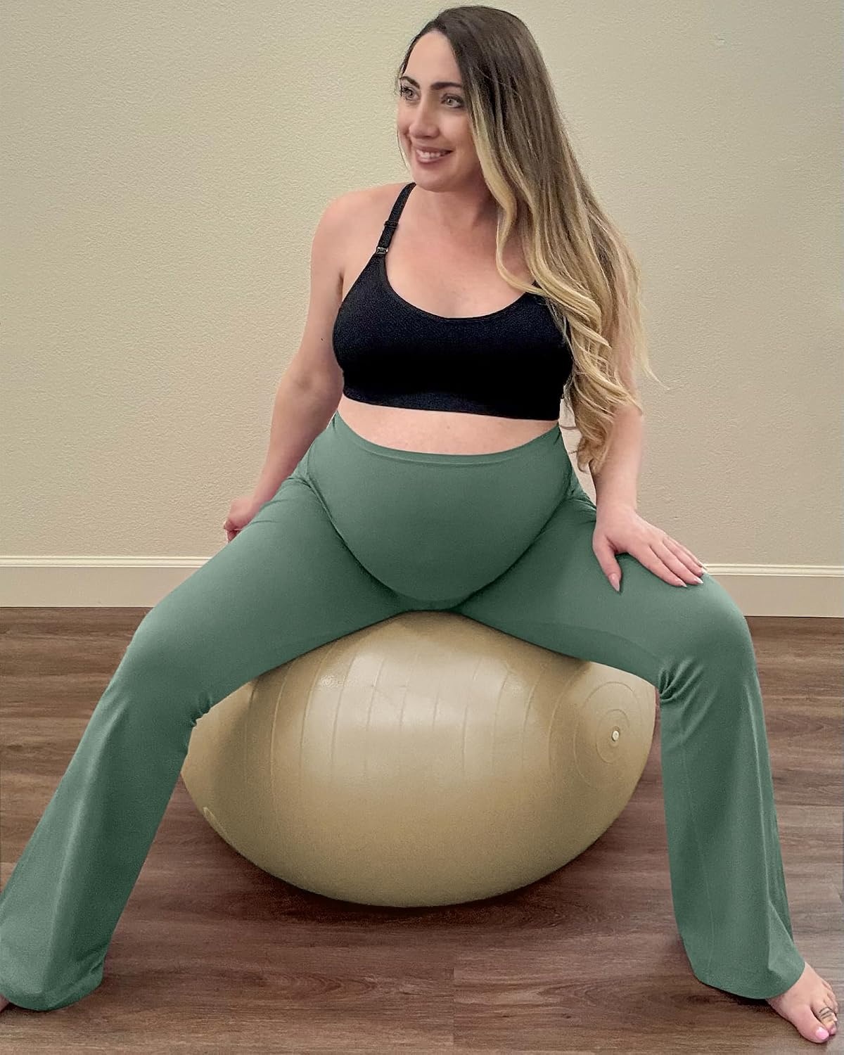 image:imageG4Free BareFeel Maternity Flare Leggings Pregnancy Dress Pants for WorkGray Sage