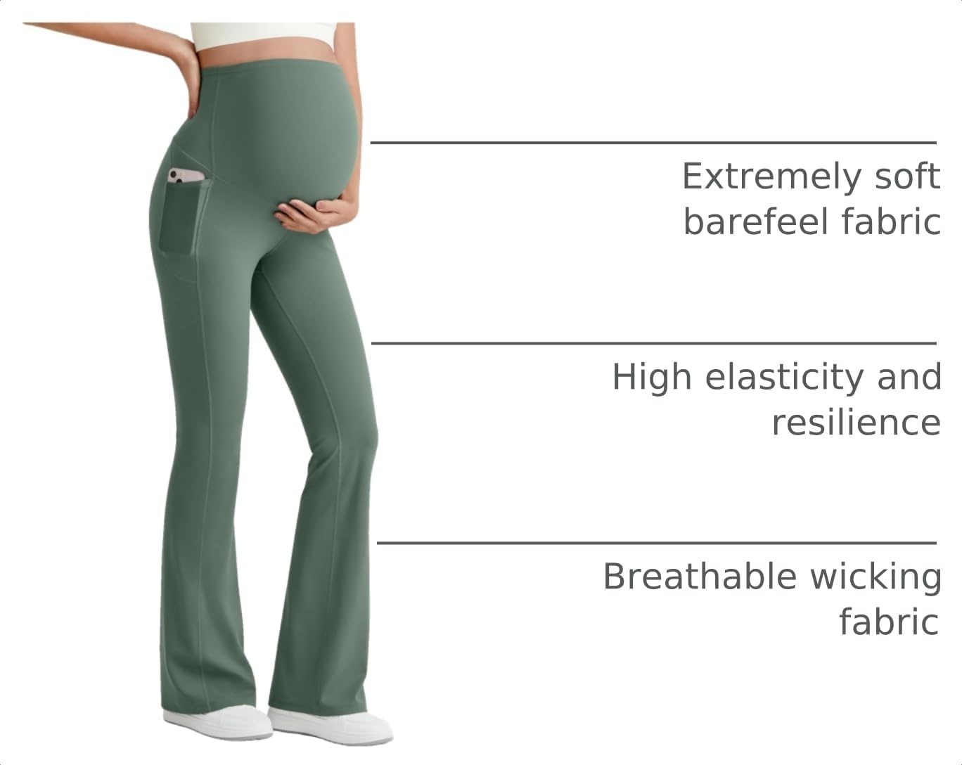 image:imageG4Free BareFeel Maternity Flare Leggings Pregnancy Dress Pants for WorkGray Sage