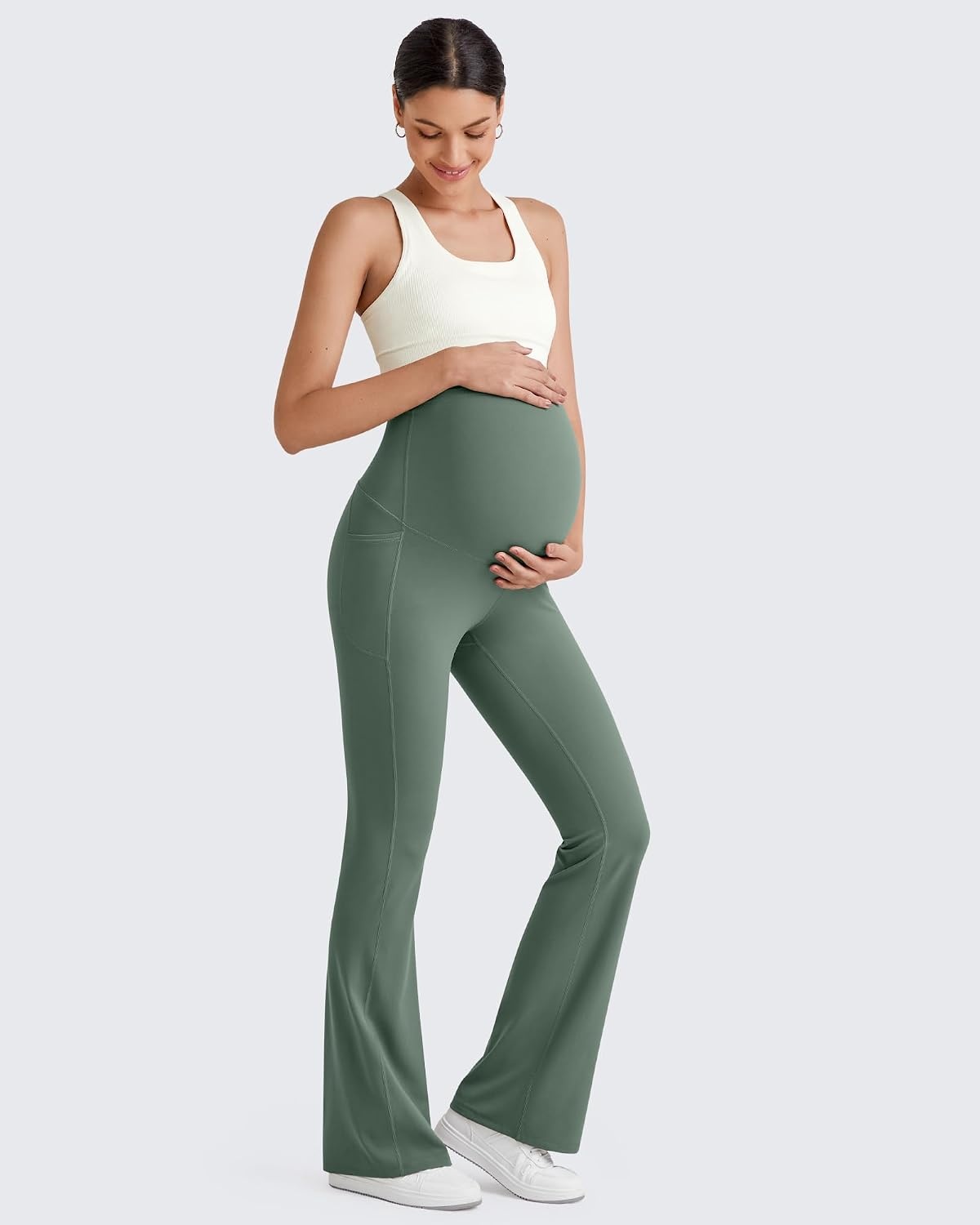 image:imageG4Free BareFeel Maternity Flare Leggings Pregnancy Dress Pants for WorkGray Sage