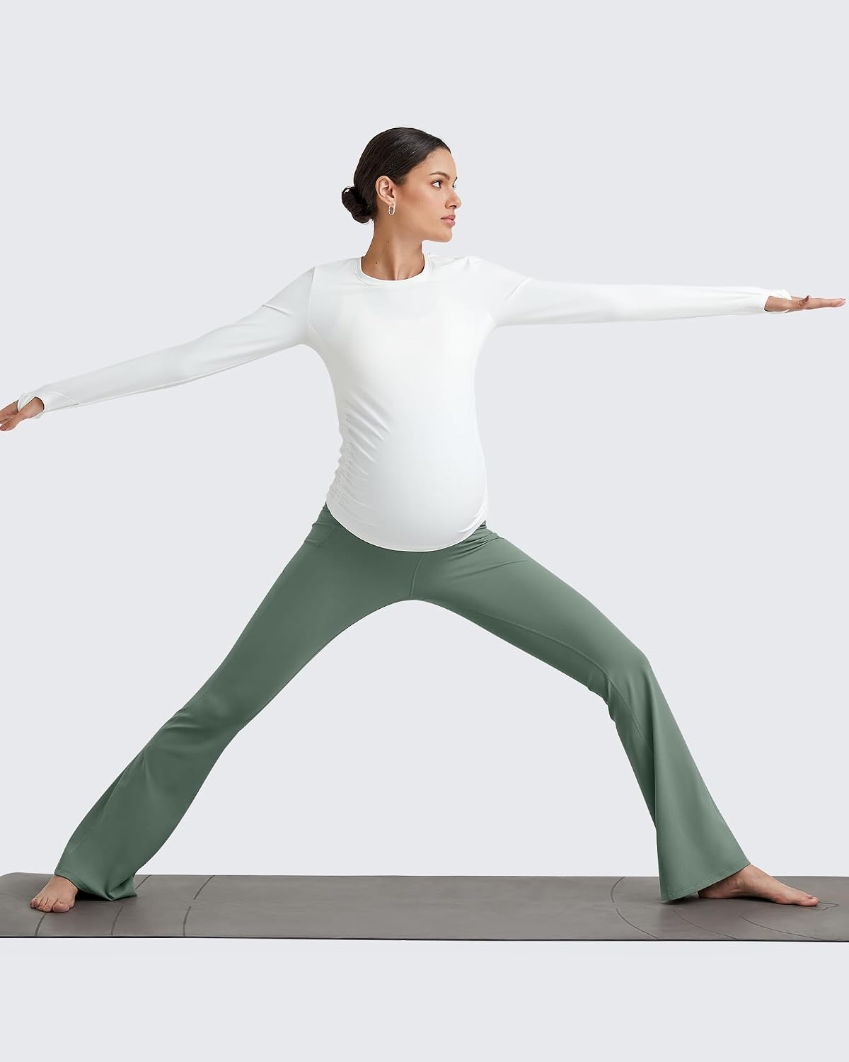 image:imageG4Free BareFeel Maternity Flare Leggings Pregnancy Dress Pants for WorkGray Sage