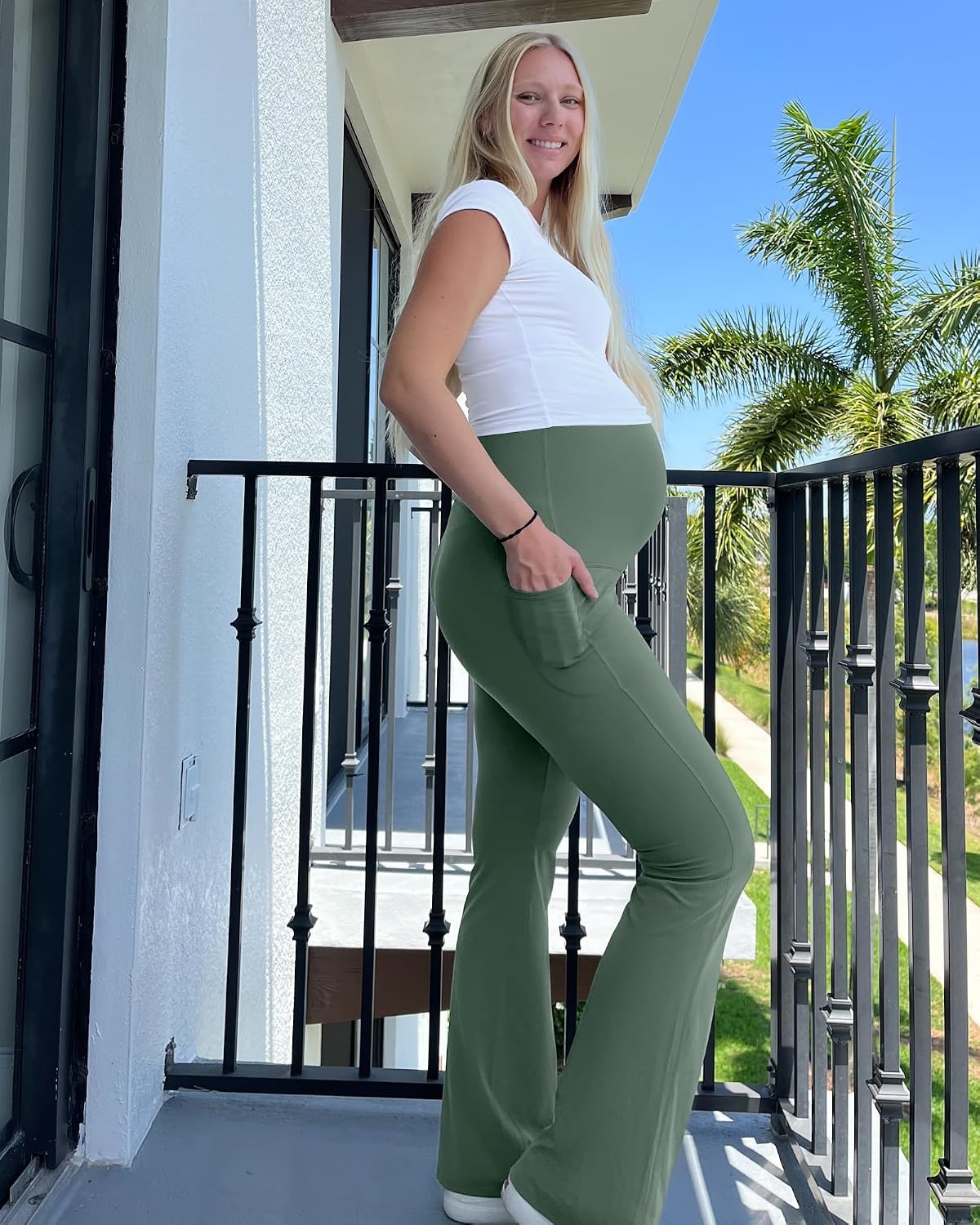 image:imageG4Free BareFeel Maternity Flare Leggings Pregnancy Dress Pants for WorkGray Sage
