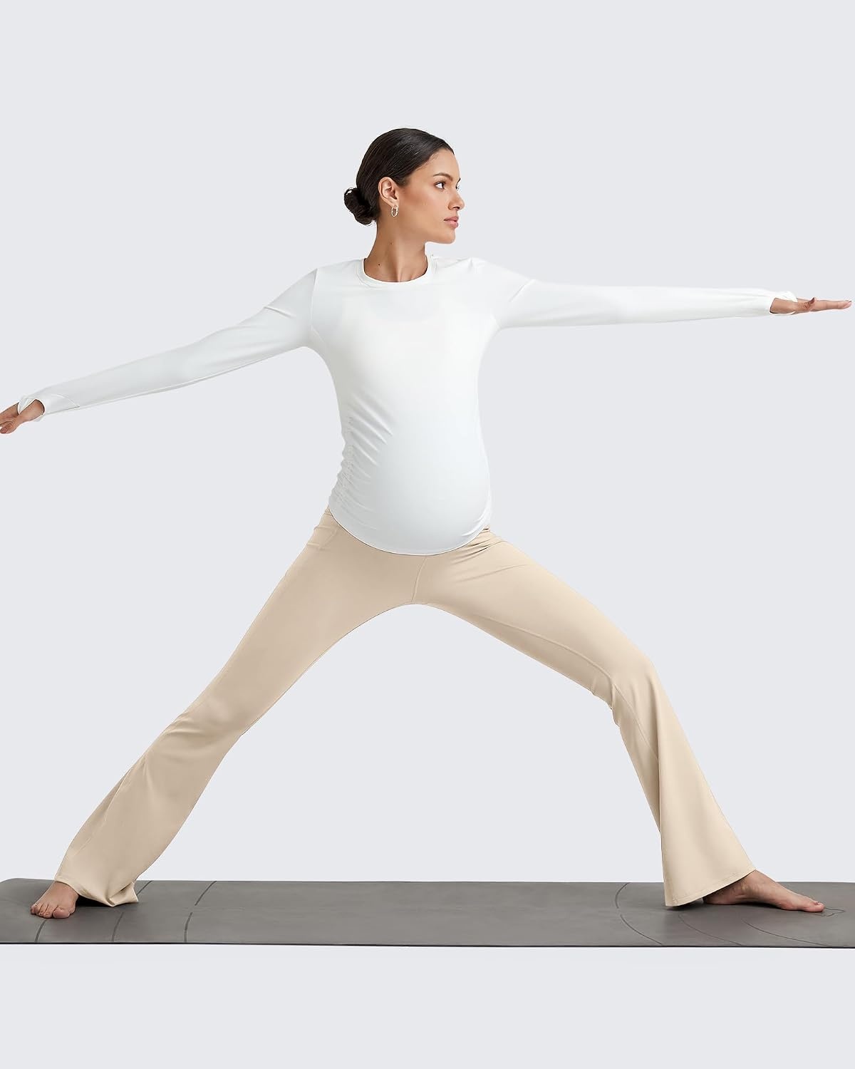 image:imageG4Free BareFeel Maternity Flare Leggings Pregnancy Dress Pants for WorkLight Khaki