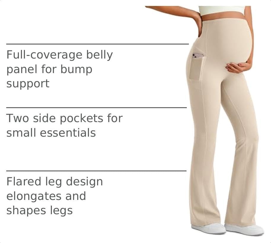 image:imageG4Free BareFeel Maternity Flare Leggings Pregnancy Dress Pants for WorkLight Khaki