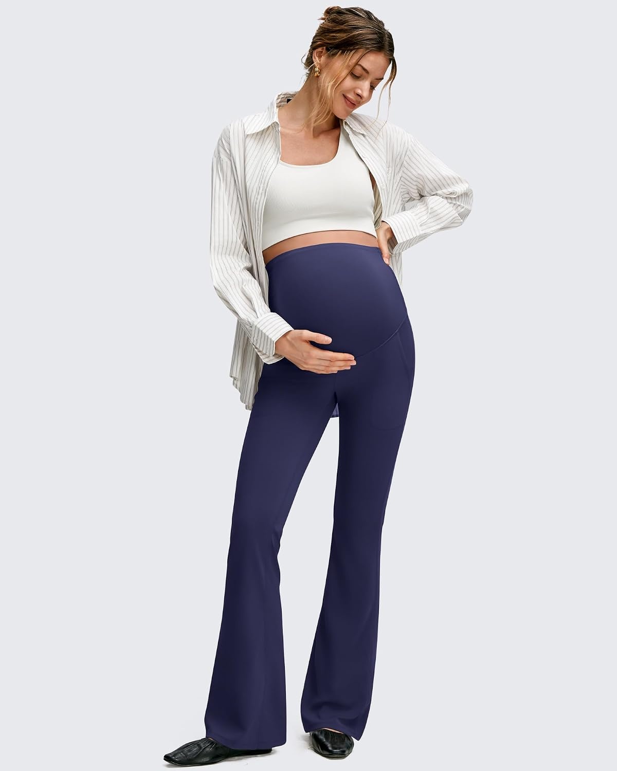 image:imageG4Free BareFeel Maternity Flare Leggings Pregnancy Dress Pants for WorkRoyal Blue