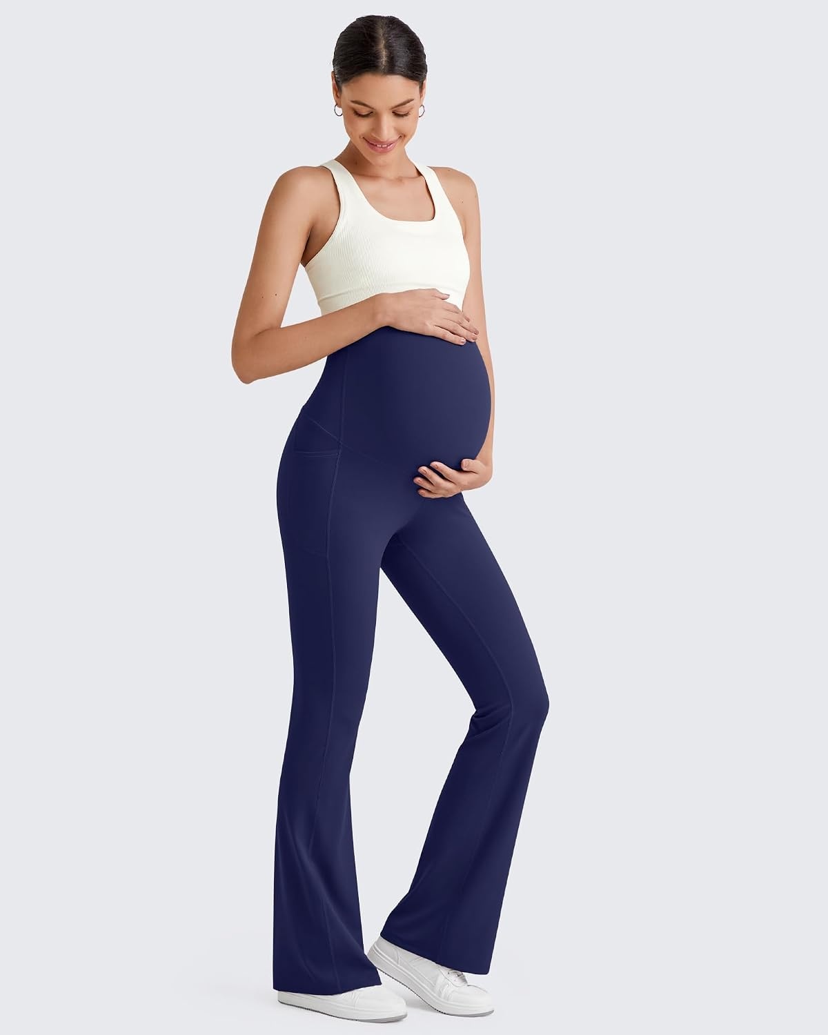 image:imageG4Free BareFeel Maternity Flare Leggings Pregnancy Dress Pants for WorkRoyal Blue