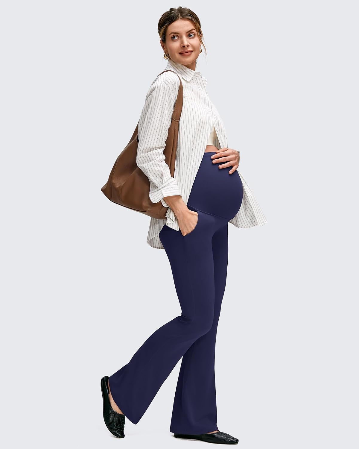 image:imageG4Free BareFeel Maternity Flare Leggings Pregnancy Dress Pants for WorkRoyal Blue