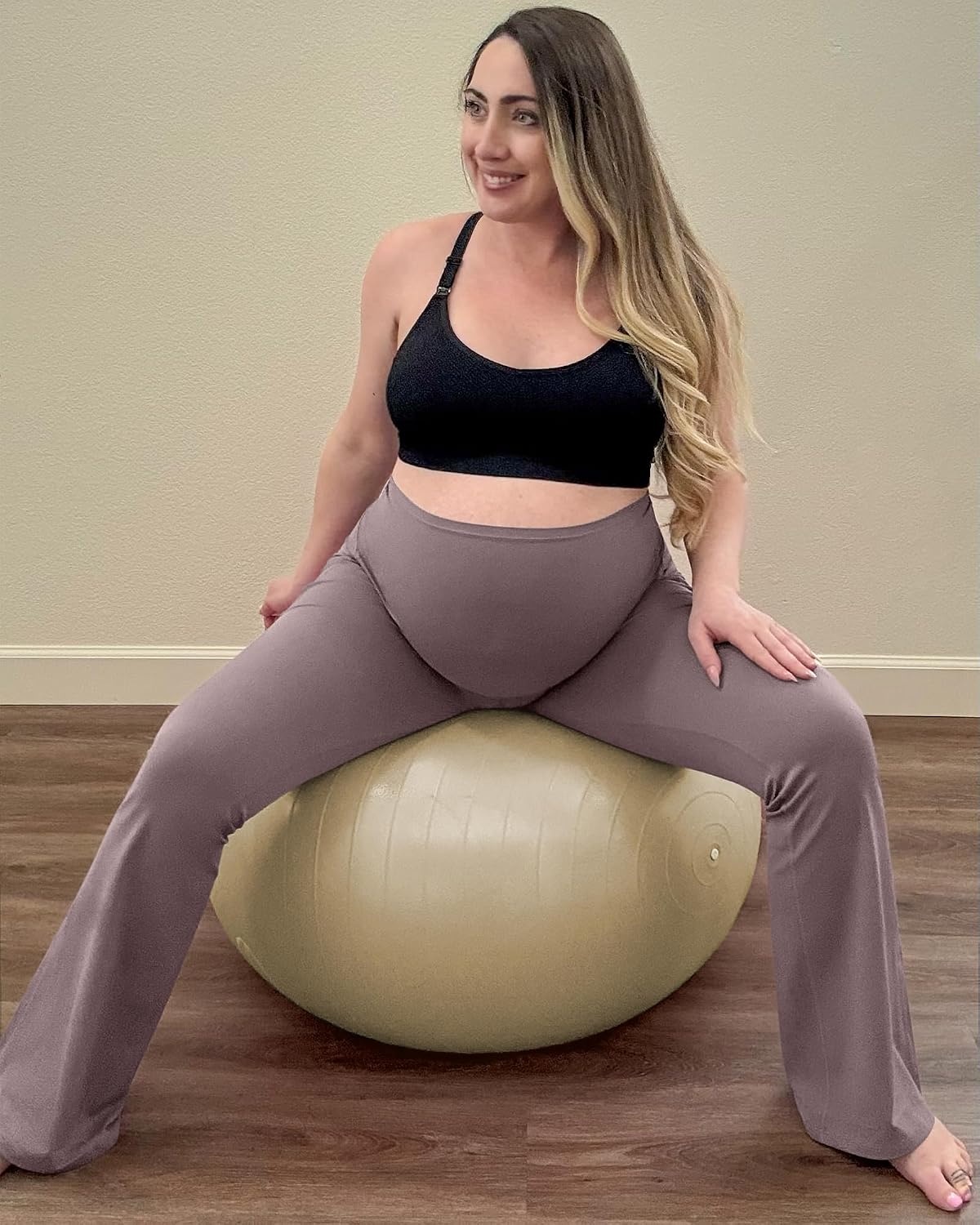 image:imageG4Free BareFeel Maternity Flare Leggings Pregnancy Dress Pants for WorkTaupe