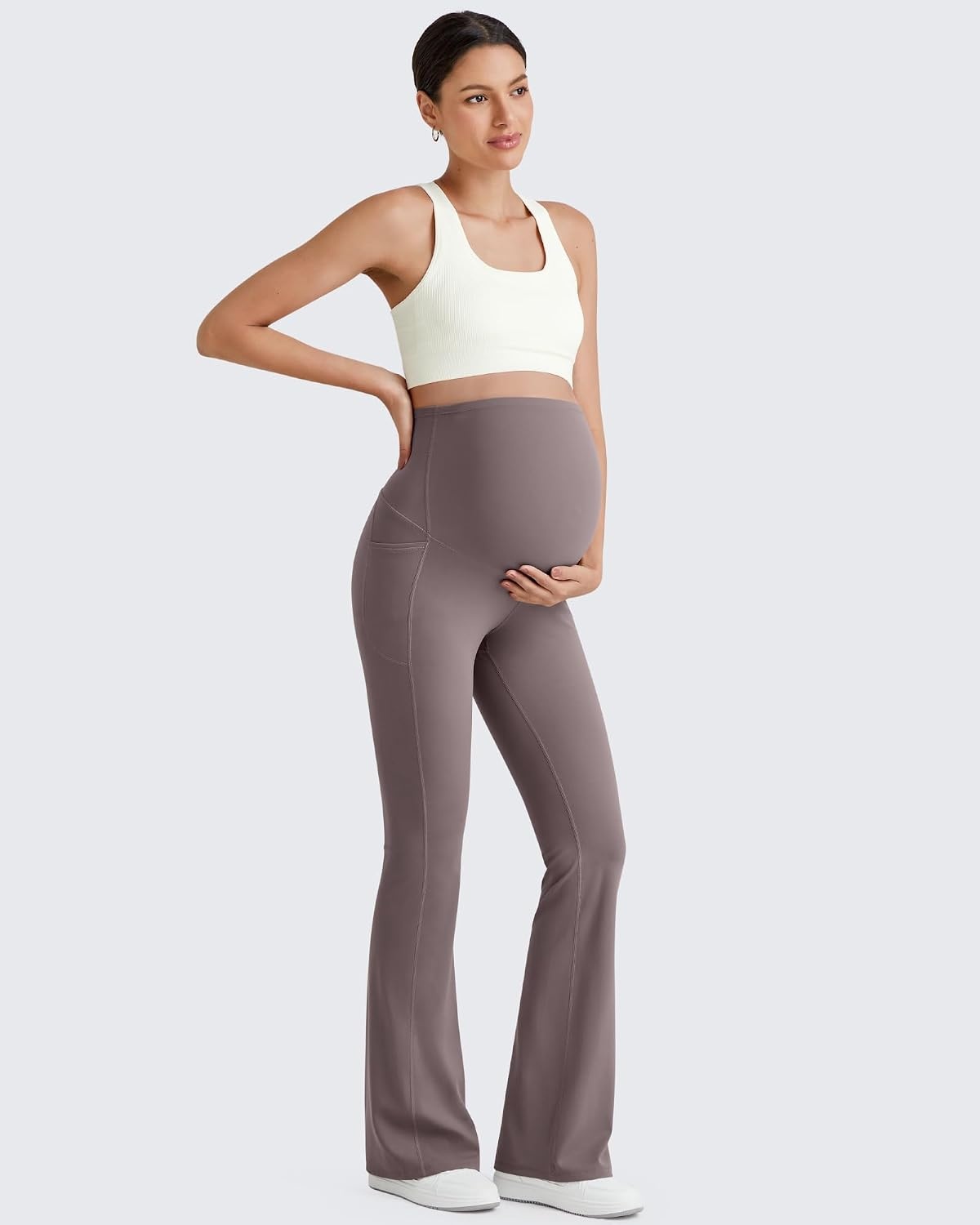 image:imageG4Free BareFeel Maternity Flare Leggings Pregnancy Dress Pants for WorkTaupe