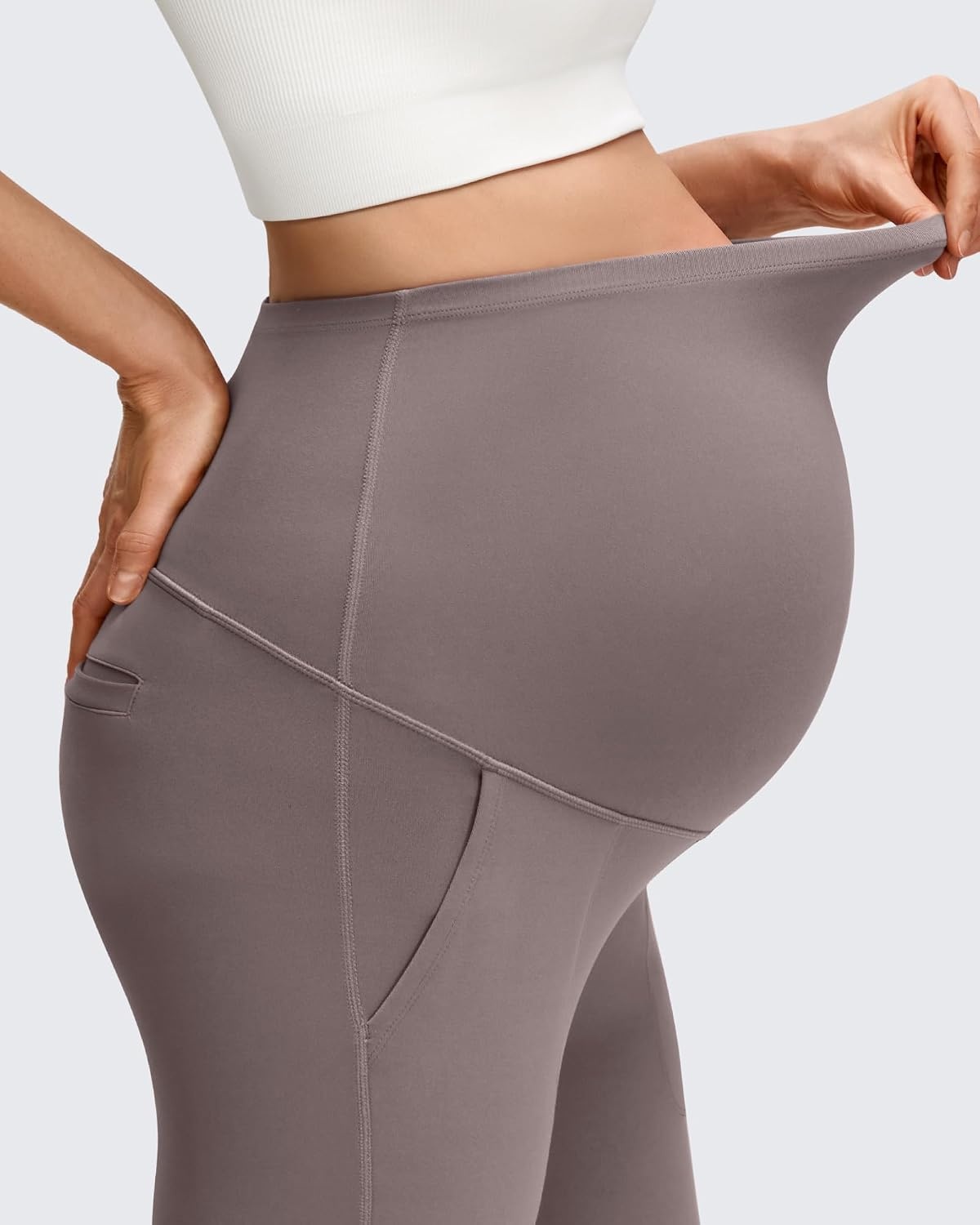 image:imageG4Free BareFeel Maternity Flare Leggings Pregnancy Dress Pants for WorkTaupe
