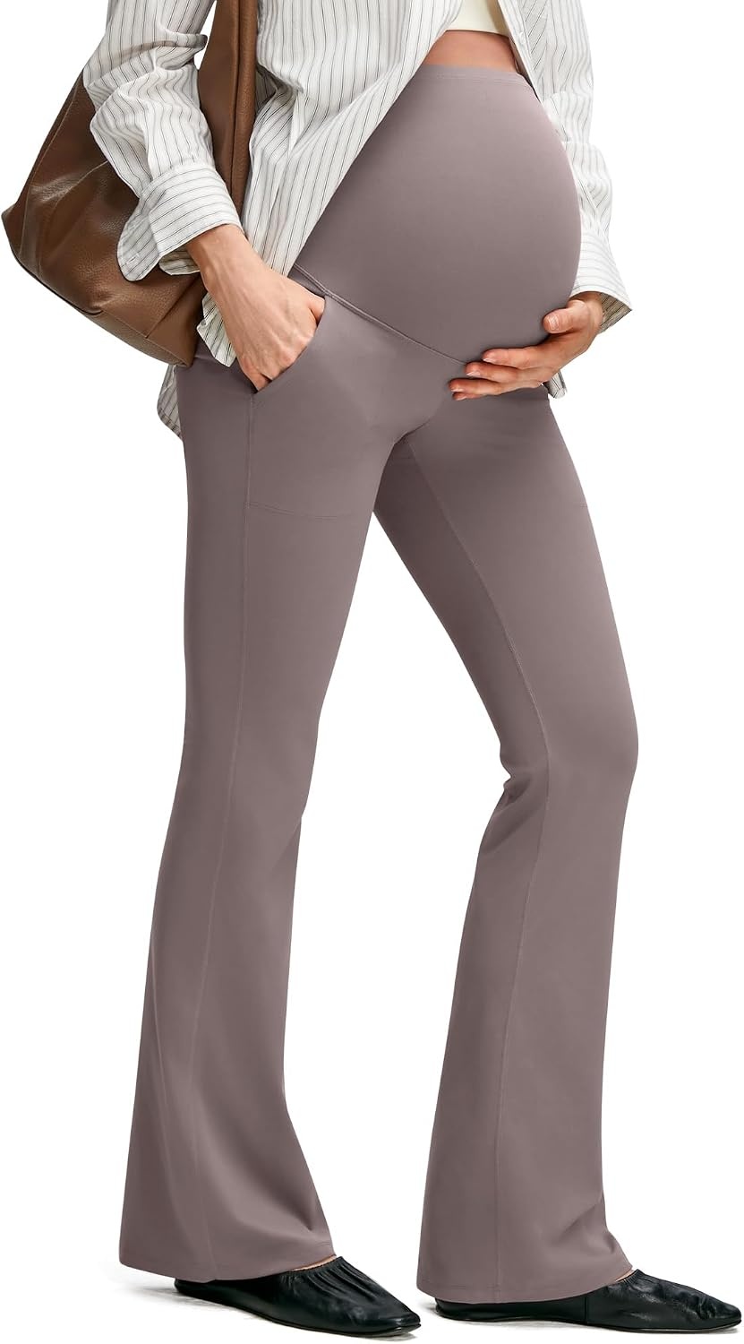 image:imageG4Free BareFeel Maternity Flare Leggings Pregnancy Dress Pants for WorkTaupe