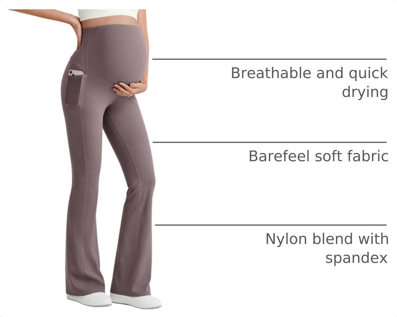 image:imageG4Free BareFeel Maternity Flare Leggings Pregnancy Dress Pants for WorkTaupe