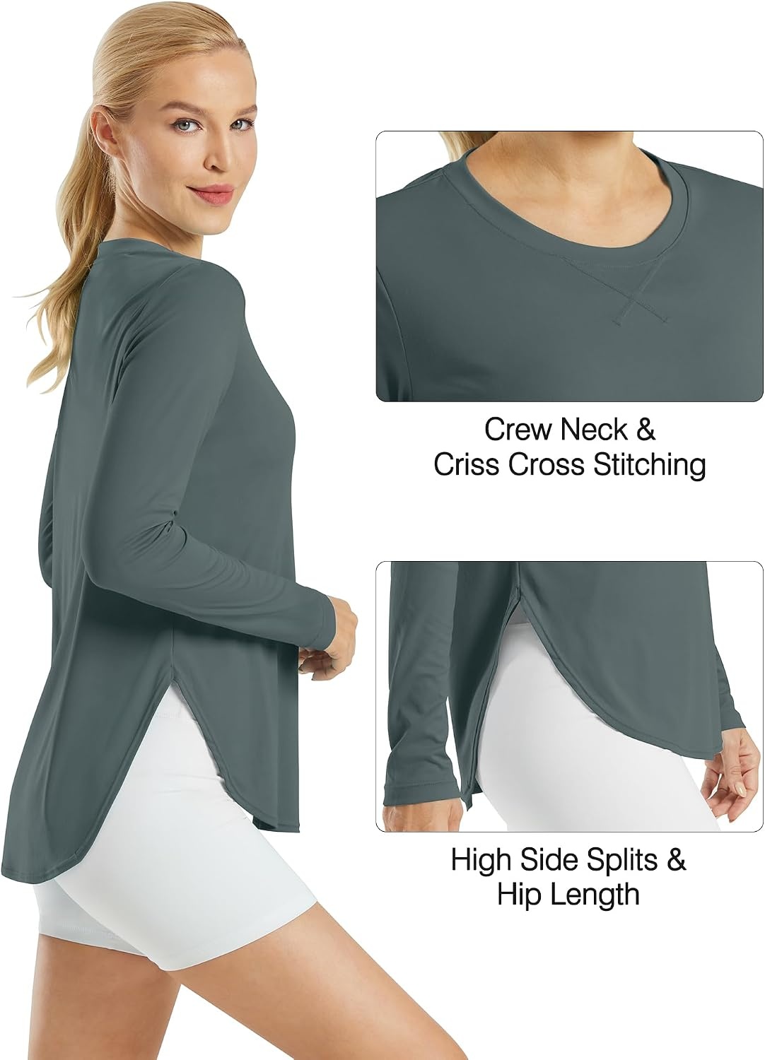 image:imageG4Free Lightbreeze Womens UPF 50 UV Sun Shirts Long Sleeve Workout TopsGrey Sage