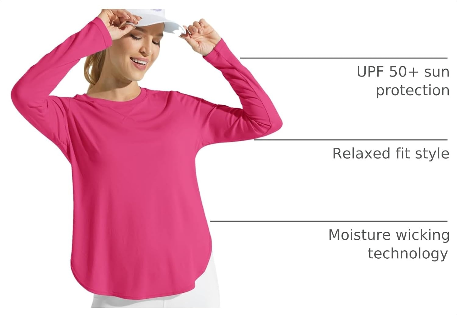 image:imageG4Free Lightbreeze Womens UPF 50 UV Sun Shirts Long Sleeve Workout TopsHot Pink