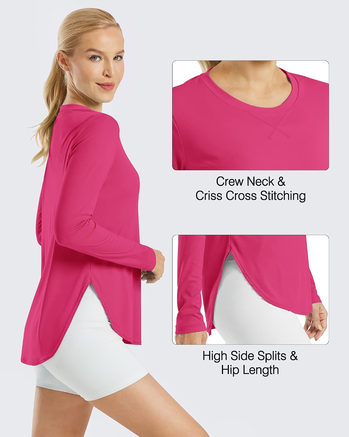 image:imageG4Free Lightbreeze Womens UPF 50 UV Sun Shirts Long Sleeve Workout TopsHot Pink